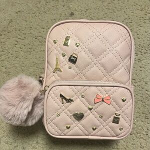 Quilted Pink Backpack with Gold Accents